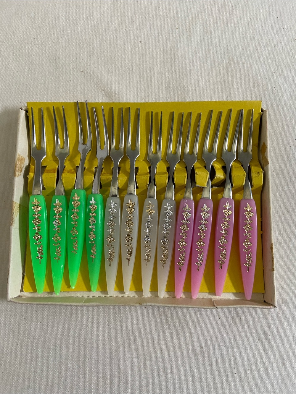 🩷VTG Little Forks Cocktail Stainless Steel Set Of 12 Rostfrei In Original Box